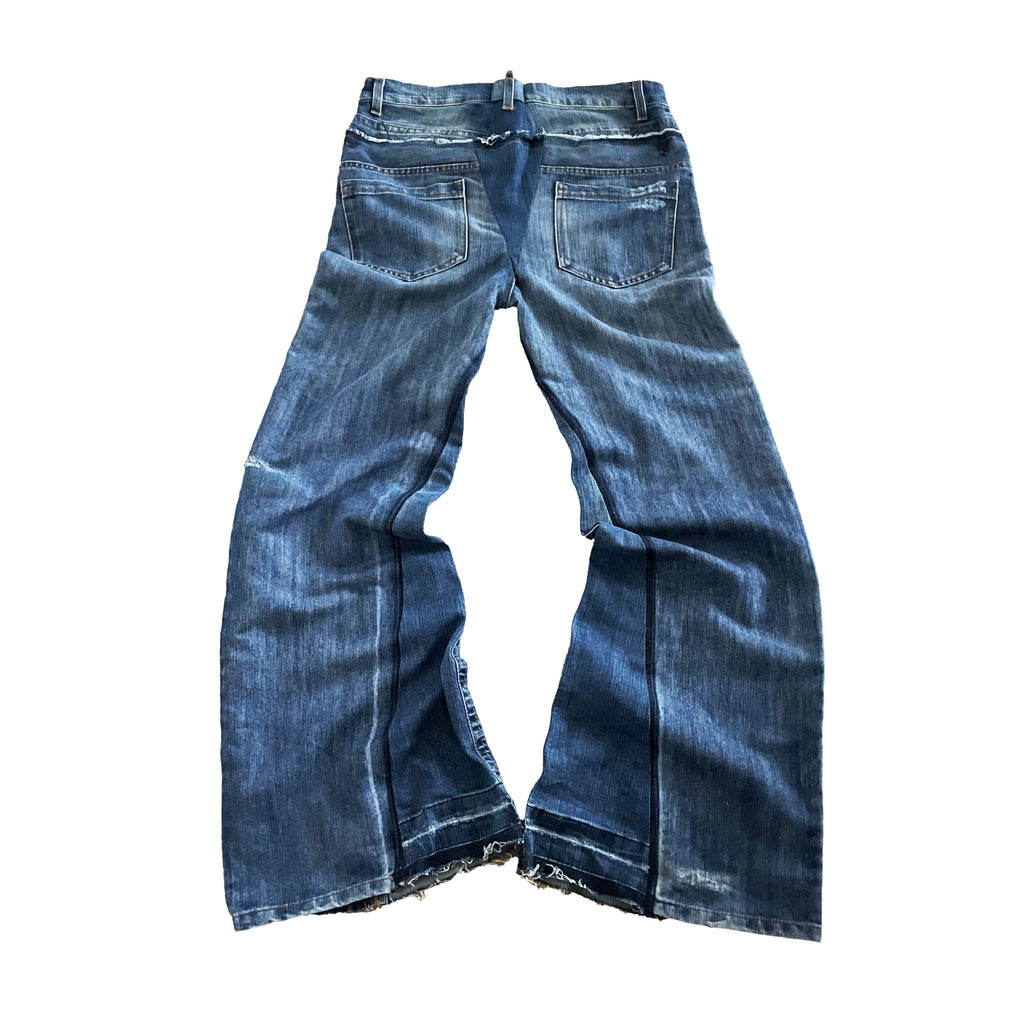 Men's Double Waisted Baggy Flares In Washed Blue