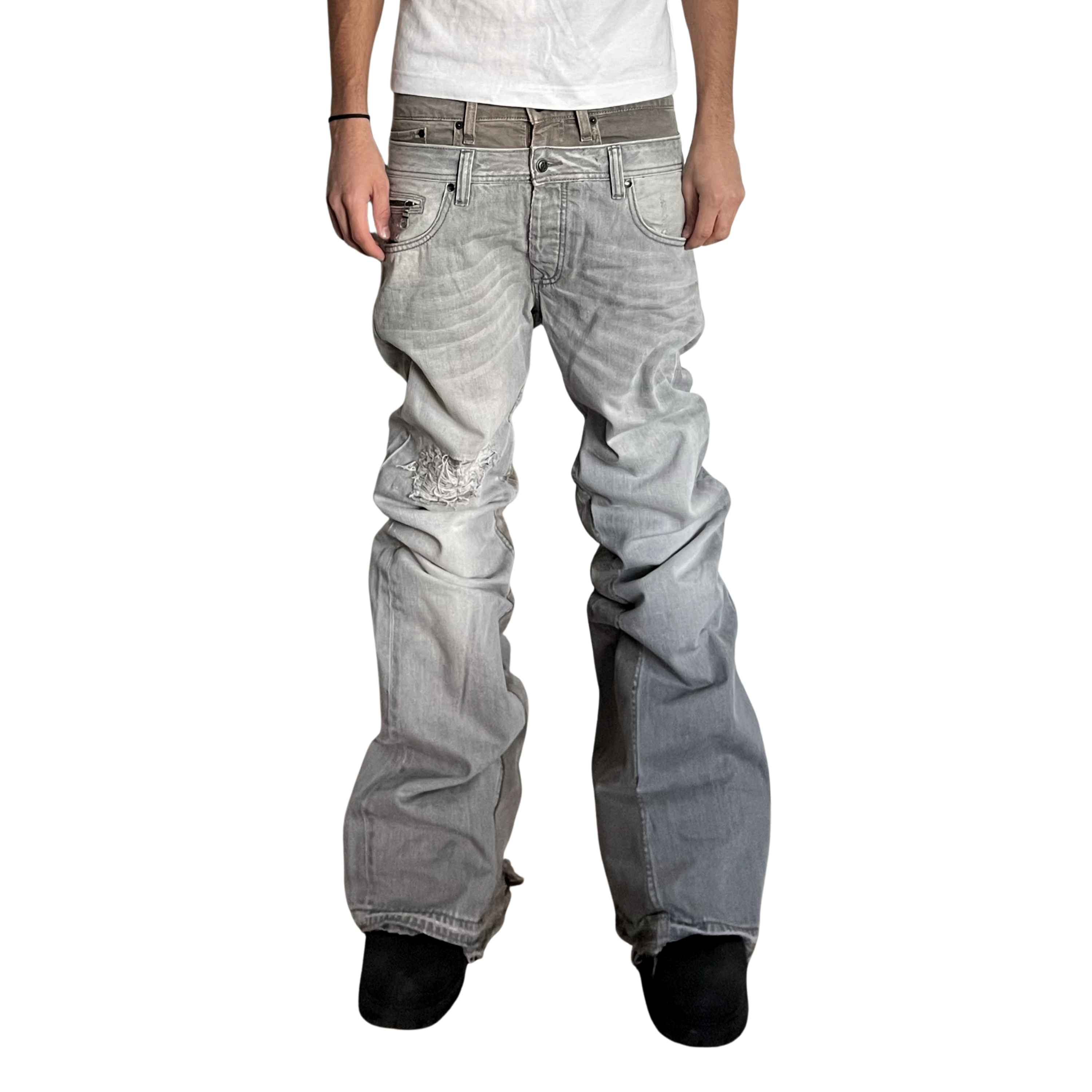 Men's Double Waisted Flares In Grey