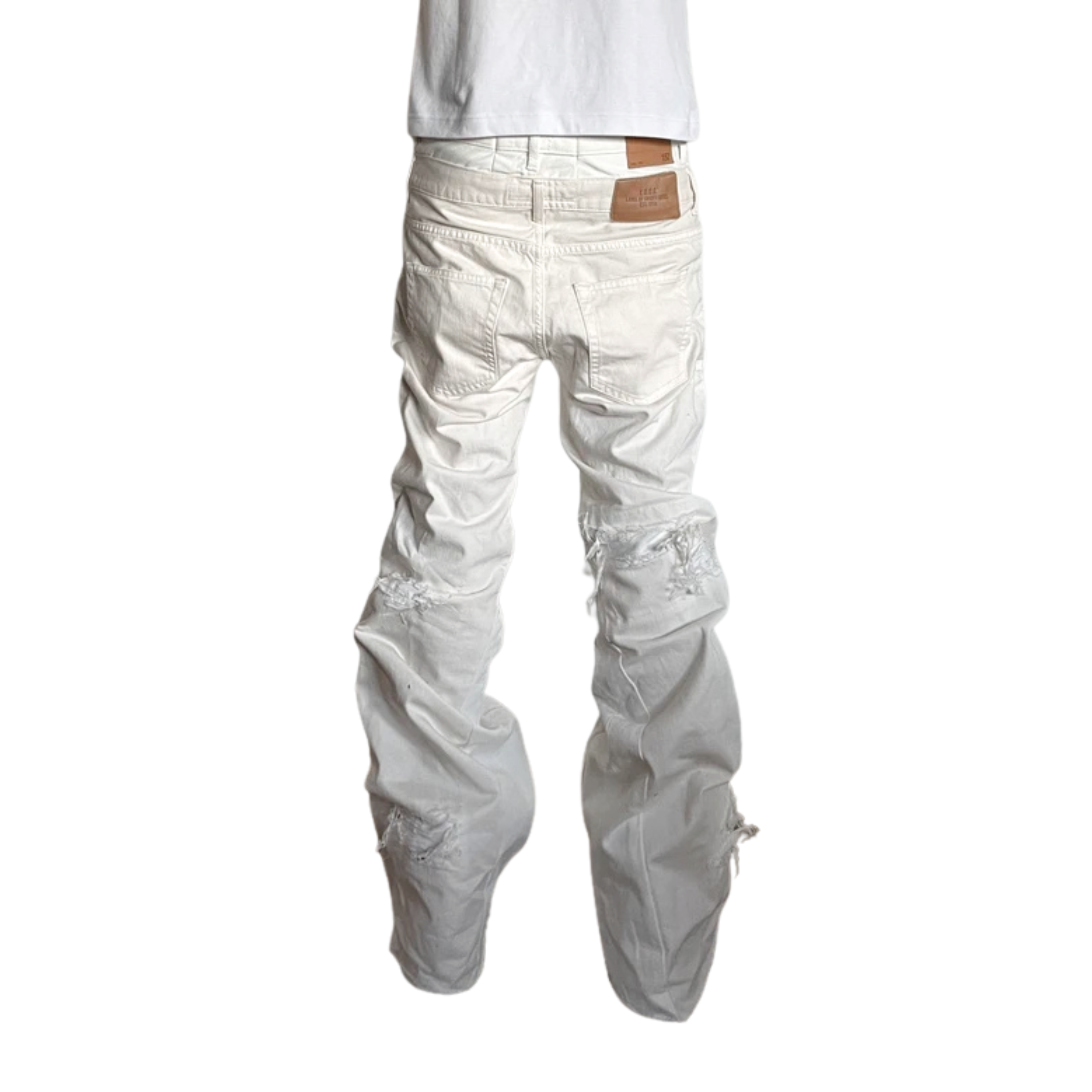 Men's Double Waisted Distressed Flares In White