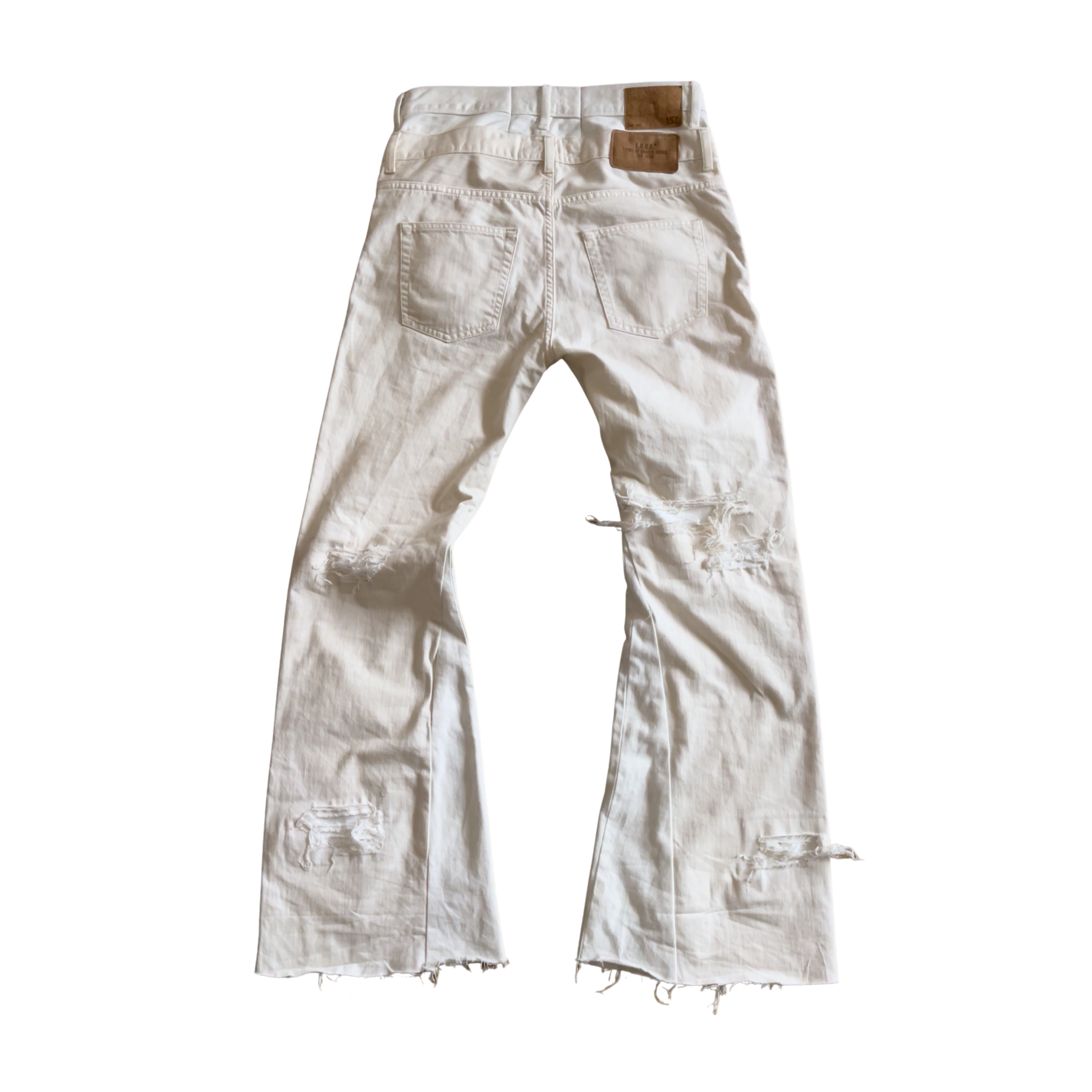 Men's Double Waisted Distressed Flares In White