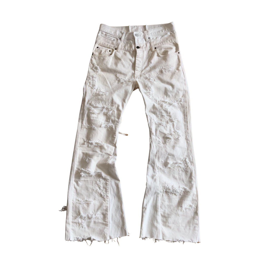 Men's Double Waisted Distressed Flares In White
